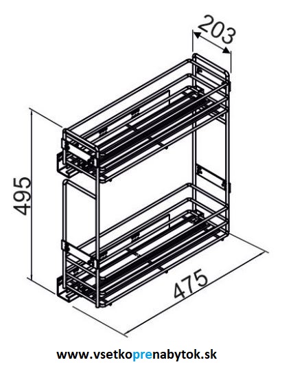    Výsuvný kôš STARAX 250mm, 2x polica - čiastočný výsuv
