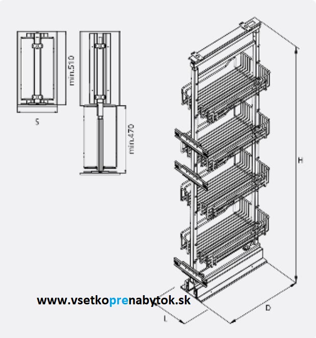  Potravinový kôš CARGO MAXI 1710/1910 mm, 5x polica