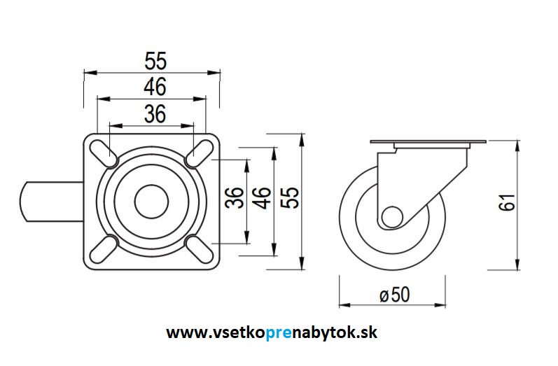 Nábytkové koliesko otočné fi.50 mm