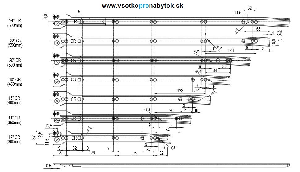 METALBOX kolieskový výsuv s bočnicou H-150mm - sivý