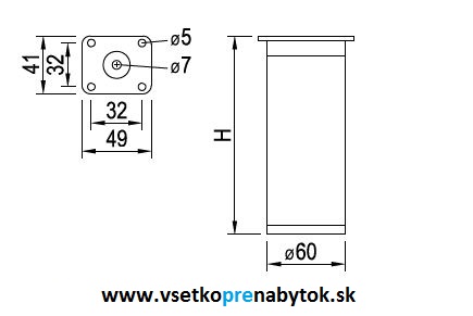 Noha nábytková okrúhla ø 60 mm