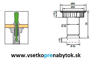 Rektifikačná nožička SCILM, H-60 mm (pre šatníkové skrine)