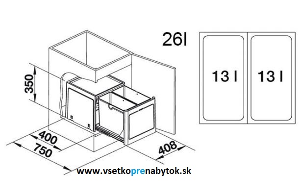 Výsuvný smetný kôš BOTTON Pro automatic 45/2, šírka 450 mm