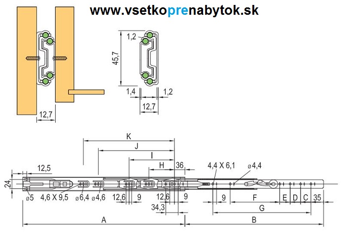 Guličkový celovýsuv STRONG H-45 mm s tlmením