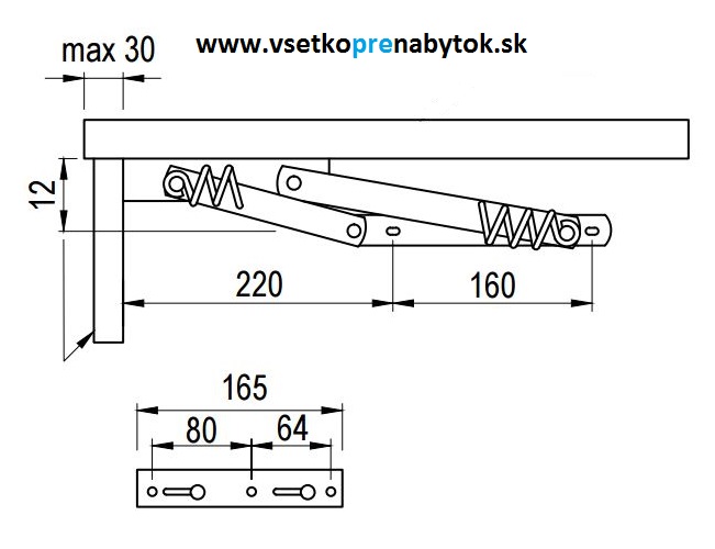 Posteľové kovanie výklopné malé KP03