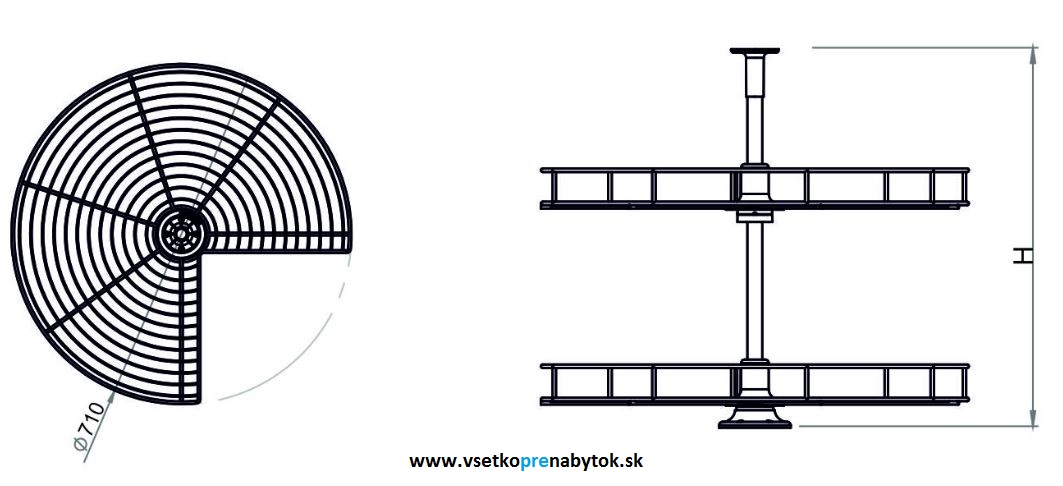 Rohový kôš otočný 3/4, fi 710mm