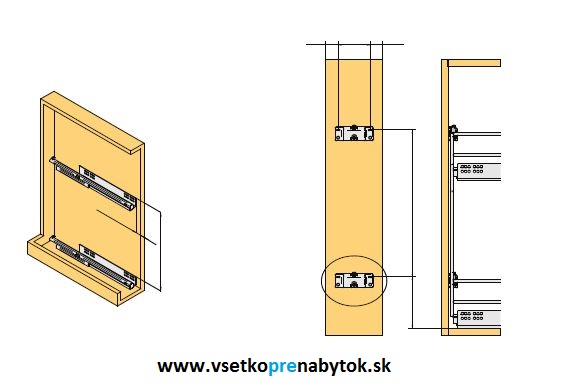  Výsuvný kôš VIBO pre horné skrinky, PVC misky, 2x polica - bočné vedenie