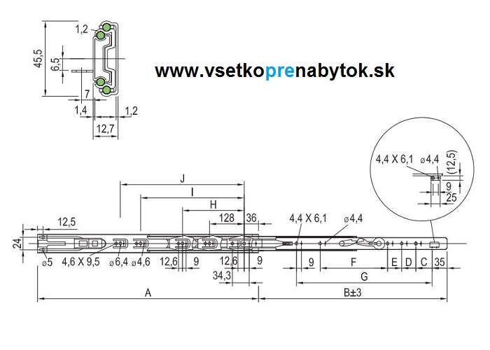 Guličkový celovýsuv STRONG H-45 mm s tlmením a podperou