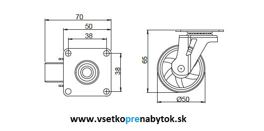  Nábytkové koliesko TOP  fi.50 mm