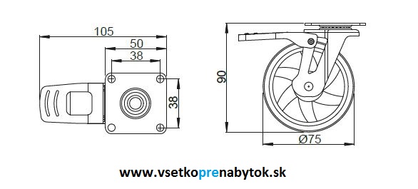  Nábytkové koliesko TOP  fi.75 mm