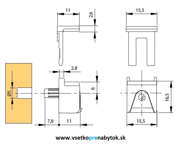 Policová podpera na sklo KUBIC