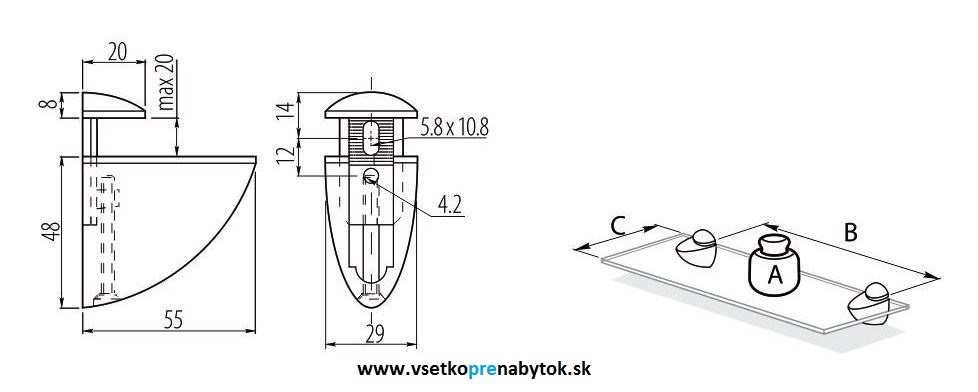 Držiak police - 55mm