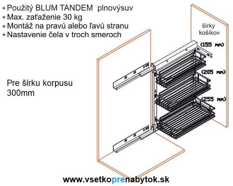 Kôš STARAX 350mm, 3x polica, plnovýsuv Blum