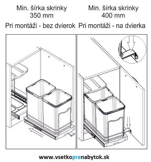 Výsuvný smetný kôš 400 mm