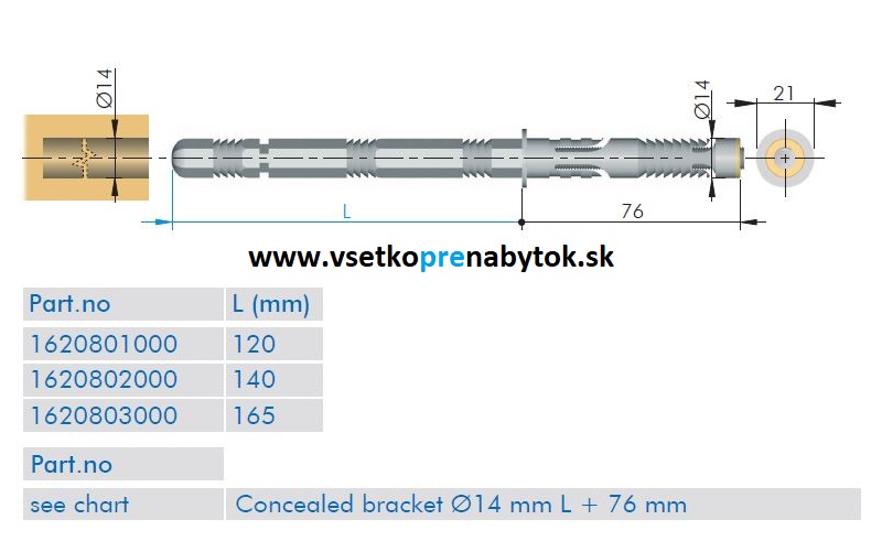 Skrytá konzola police 14 mm