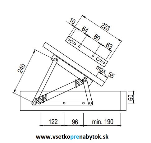 Posteľové kovanie výklopné malé KP01