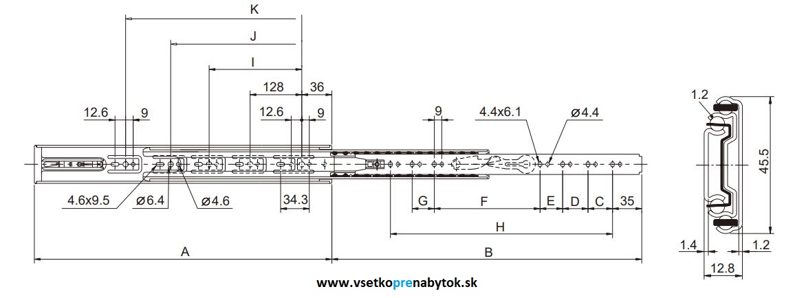 Guličkový celovýsuv STRONG H-45 mm s PUSH