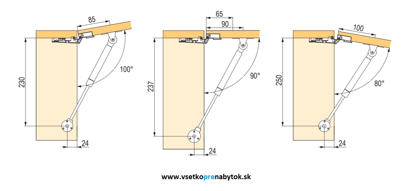  Plynový piest 246 mm - výklopný STRONG, biely