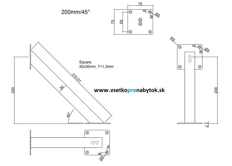 Barová konzola H-200 mm - šikmá