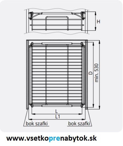 Výsuvný drôtený kôš na prádlo - výška 150 mm