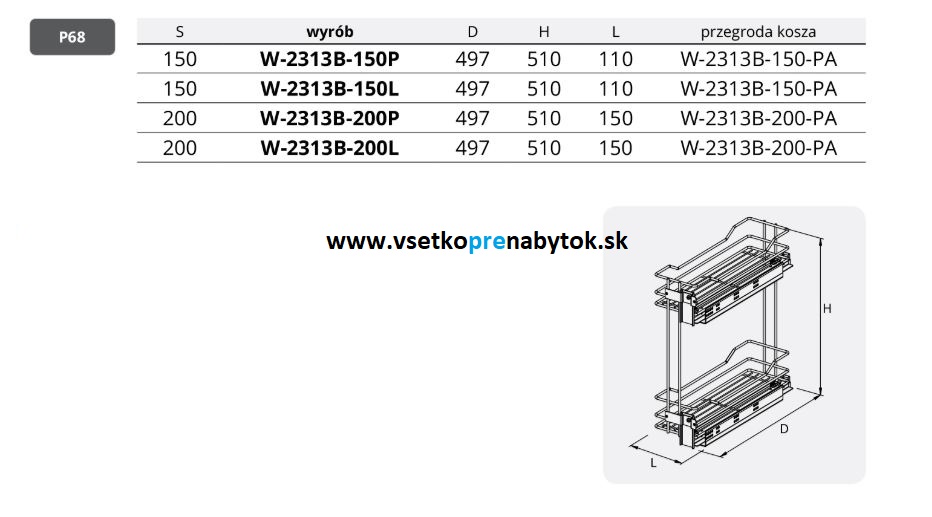 Kôš CARGO MINI Prestige, 2x polica - bočné vedenie