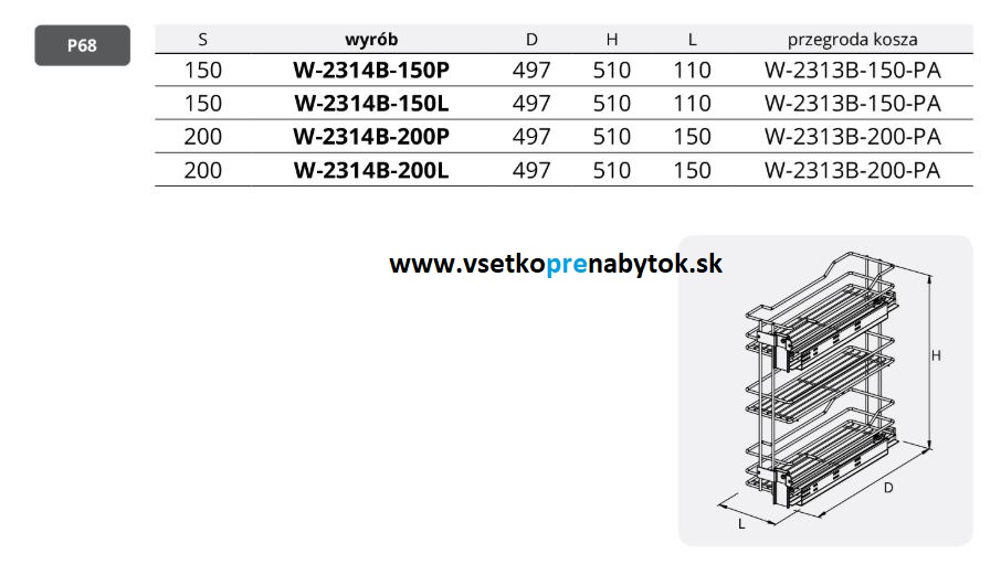Kôš CARGO MINI Prestige, 3x polica - bočné vedenie