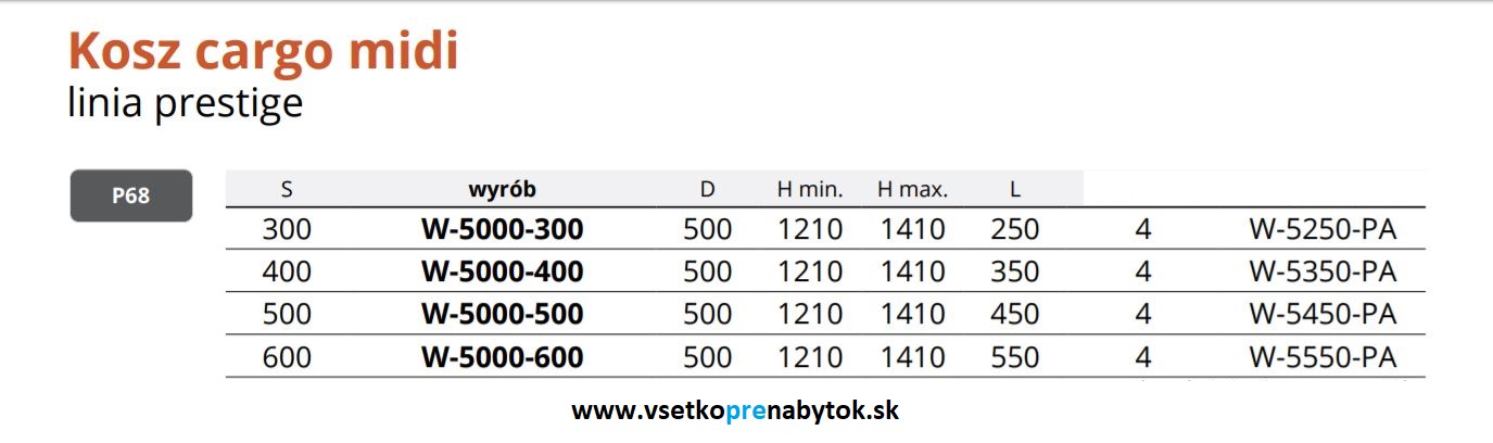 Potravinový kôš CARGO MIDI 1210/1410 mm, 4x polica