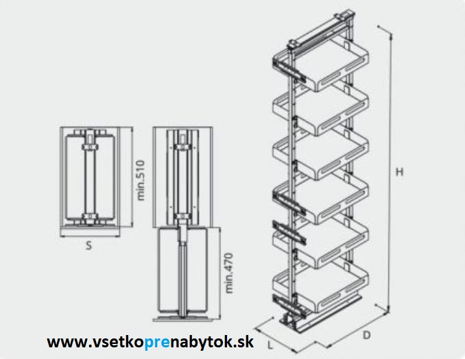 Potravinový kôš CARGO MIDI 1210/1410 mm, 4x polica, plná polica