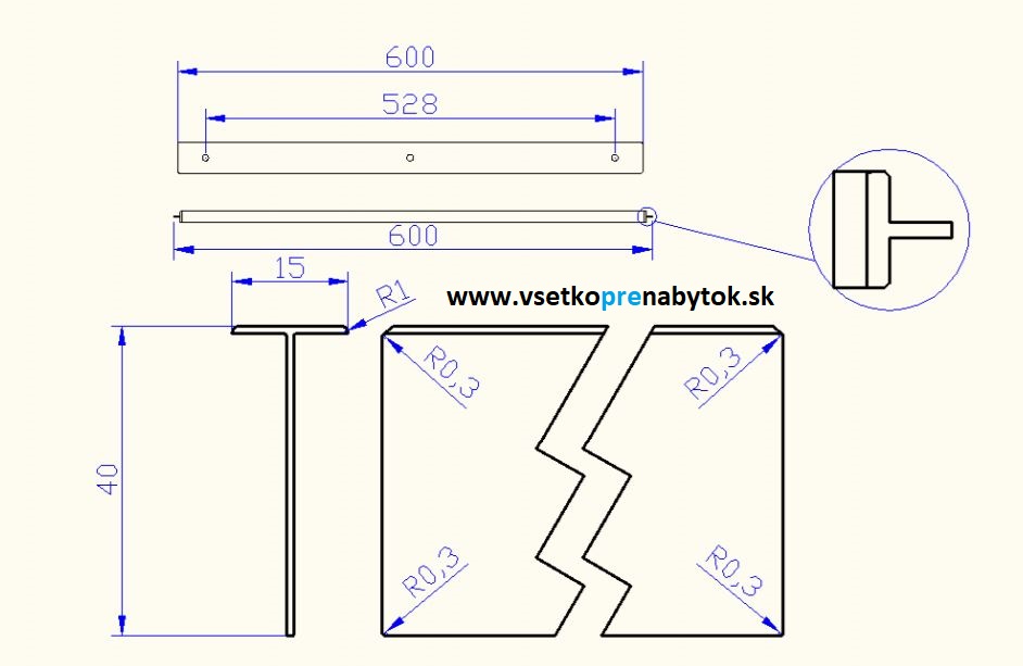 Lišta na pracovnú dosku hr.38 mm - rohová 90°, "0" presah