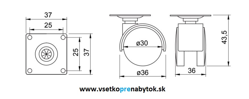   Nábytkové koliesko fi.30 mm
