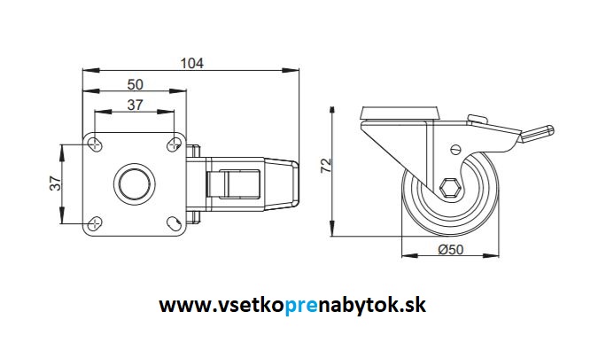Nábytkové koliesko TPE otočné fi.50 mm