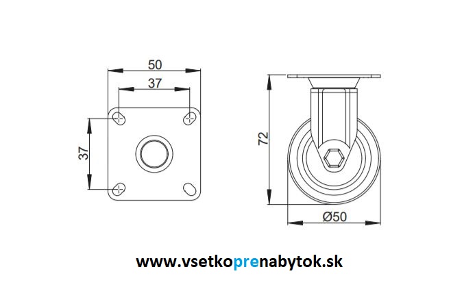 Nábytkové koliesko TPE pevné fi.50 mm
