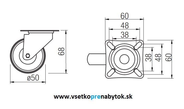 Nábytkové koliesko otočné 1470 fi.50 mm