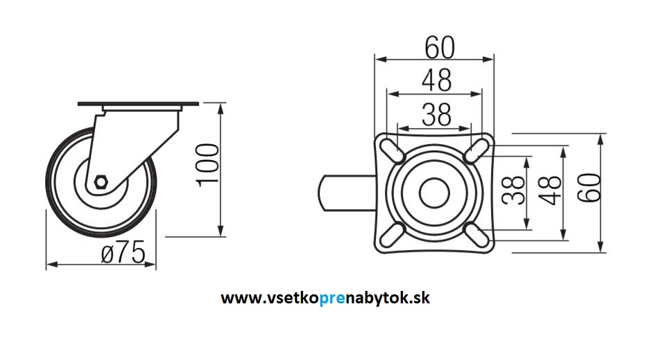  Nábytkové koliesko otočné 1470 fi.75 mm