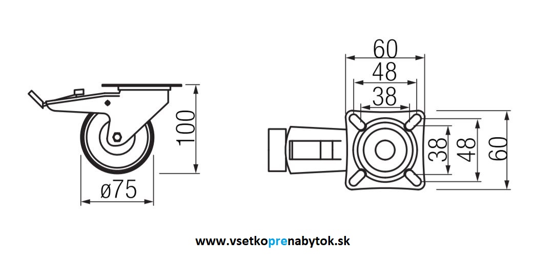  Nábytkové koliesko otočné  1477 fi.75 mm
