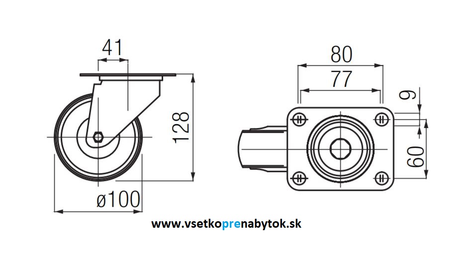  Nábytkové koliesko otočné 3470 fi.100 mm