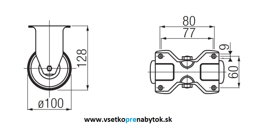  Nábytkové koliesko pevné 3478 fi.100 mm