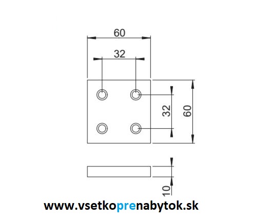 Nožička plastová 60 x 60 mm, H-10 mm