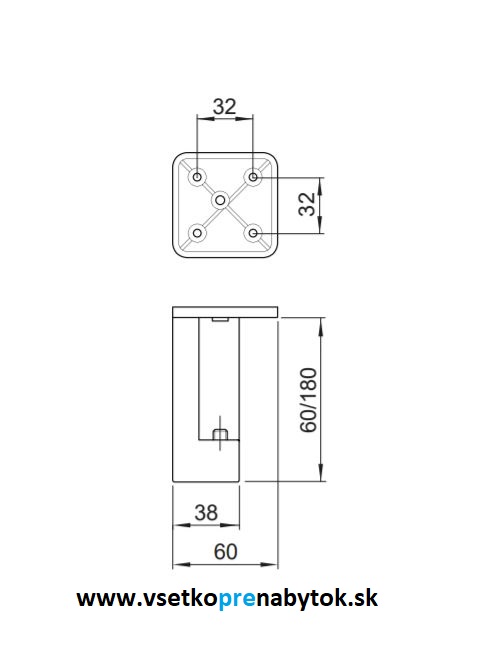 Noha nábytková 727R, 38 × 38 mm