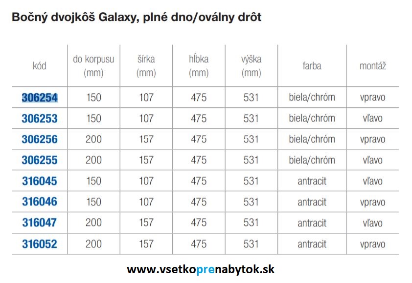  Výsuvný kôš VIBO GALAXY, plné dno, pre korpus 200 mm