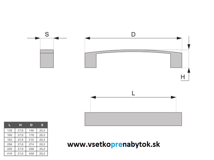 Úchytka UM-020, 256/274mm
