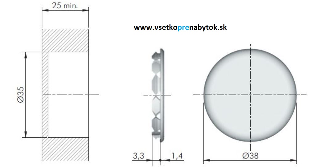 Záslepka pre otvor. fi.35mm, biela