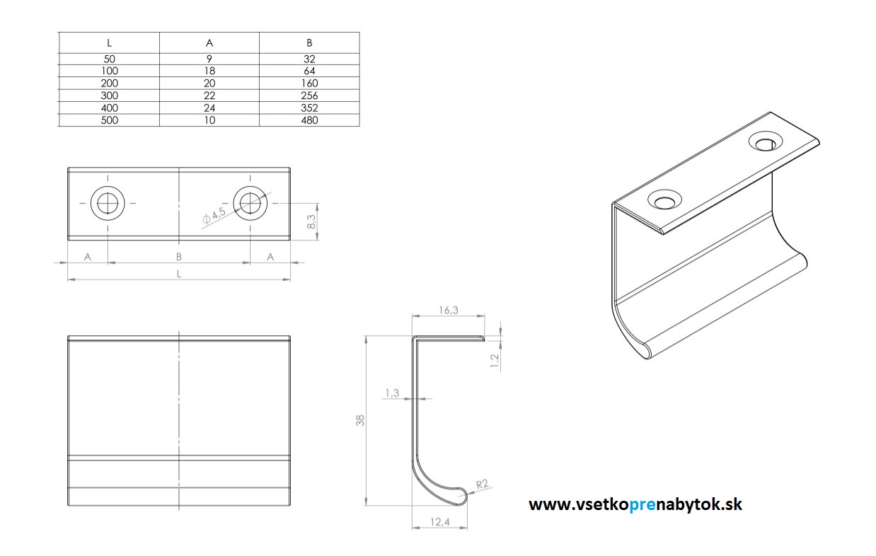 Úchytka NARY na hranu, 64/100 mm