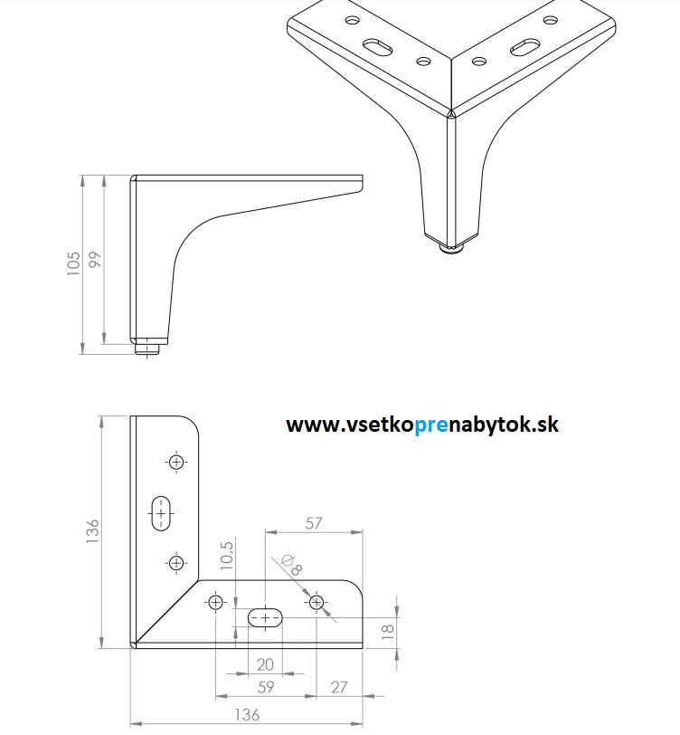 Noha nábytková S71, H-100 mm