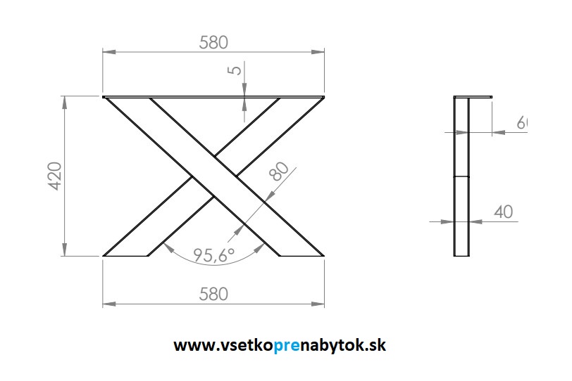  Stolová podnož X, 2 ks, konferenčný stôl