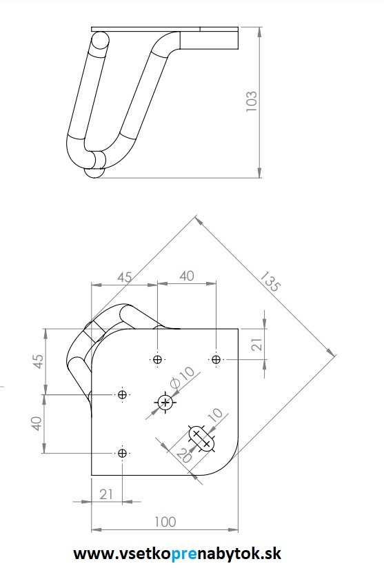 Nábytková noha NNK 001, H-100mm