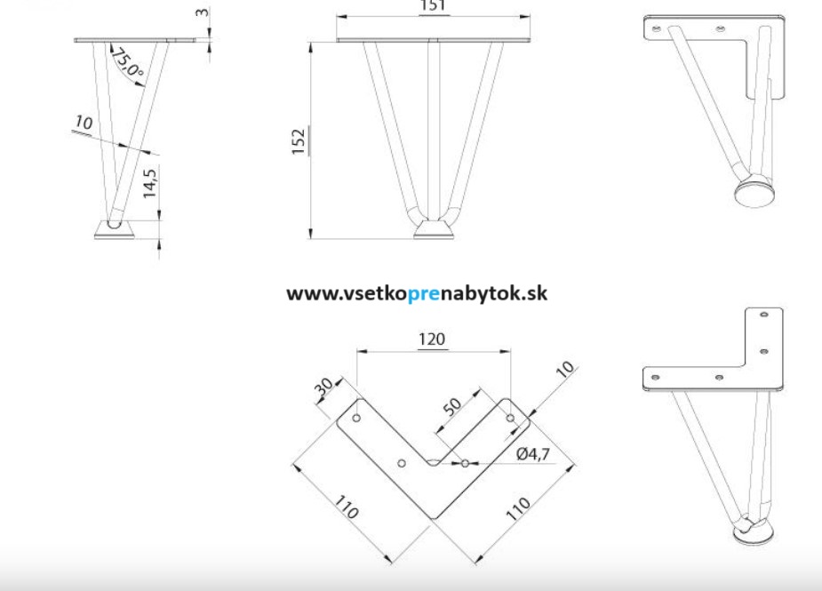 Nábytková noha drôtená DN-803, H-406 mm