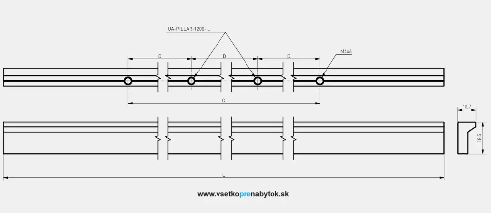 Úchytka PILLAR, dĺžka 1200 mm