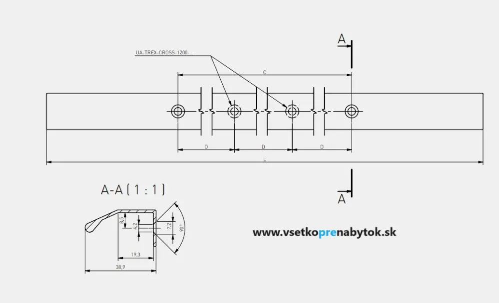 Úchytka TREX CROSS, dĺžka 1200 mm