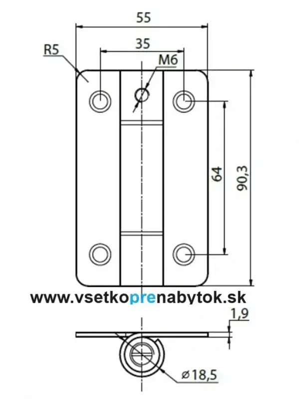 Sanitárny systém SALU - pánt na dvere